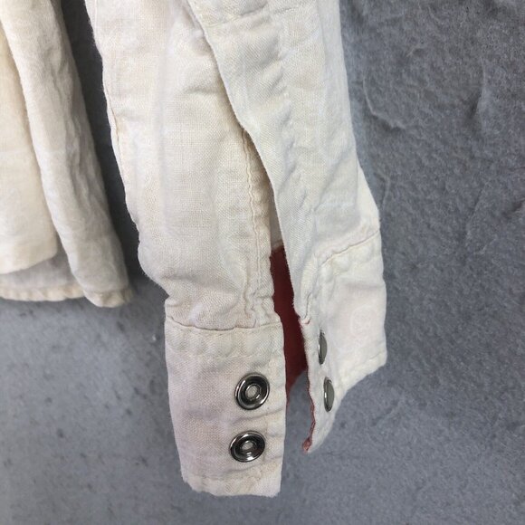 Wrangler Blues Top Womens Large Yellow Running Horses Pearl Snaps Cowboy Core - Picture 16 of 16